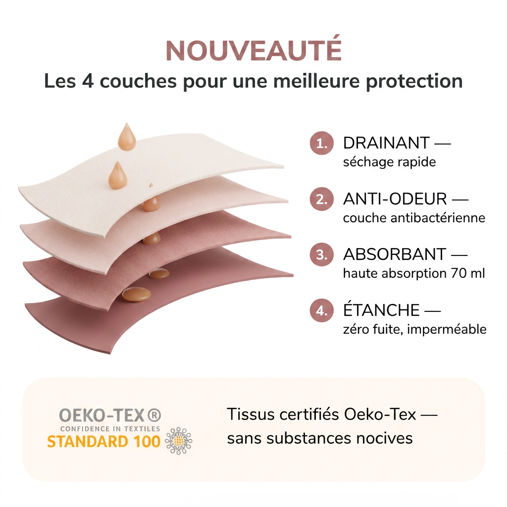 Culotte anti-fuites taille haute, technologie absorbante 4 couches
